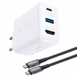 Acefast 2in1 laturi GaN 65W USB Type C / USB, HDMI 4K @ 60Hz sovitin (setti kaapelilla) valkoinen (A17 white)