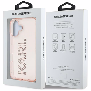 Karl Lagerfeld IML Rhinestones Logo iPhone 16 Suojakuori - Vaaleanpunainen