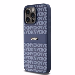 DKNY Nahkainen Mono Raita ja Metallinen Logo Suojakuori iPhone 15 Pro Max:lle - sininen