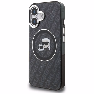 Karl Lagerfeld IML Glitter Karl & Choupette Heads Logo MagSafe Case for iPhone 16 - Black