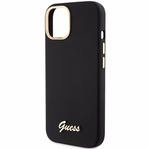 Guess Silikoninen Script Metal Logo & Frame Suojakuori iPhone 15:lle - musta