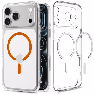 Spigen Ultra Hybrid MagSafe -suojakuori iPhone 18 Pro / 17 Pro -malleille, läpinäkyvä oranssi