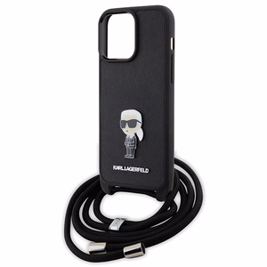 Karl Lagerfeld Crossbody Saffiano Monogram Metal Pin Karl & Choupette Case for iPhone 15 Pro Max - Black
