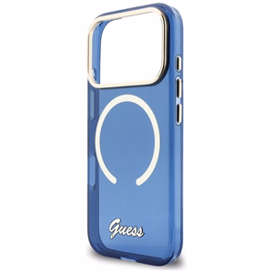Guess IML Script Metal MagSafe Suojakuori iPhone 17 Pro Max:lle - Sininen