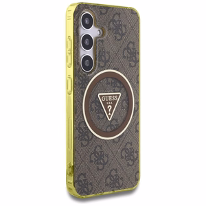 Guess HC Magneettinen IML Metal Glitter 4G Circle Triangle Suojakuori Samsung Galaxy S25:lle ruskea
