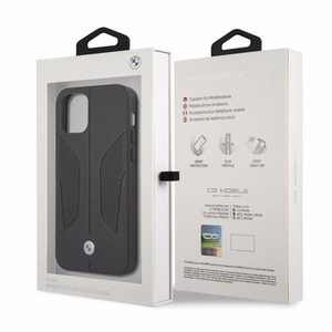 BMW Nahka rei'itetyt sivut Kotelo iPhone 12 / iPhone 12 Pro - musta