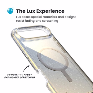 Speck Presidio Lux Glitter MagSafe suojakuori iPhone Air -laitteelle, Clear / Hyper Mirror Glitter -värinen