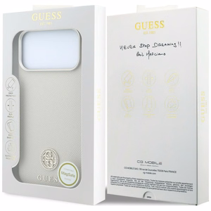 Guess Grained Round Strass Logo MagSafe -suojakuori iPhone 18 Pro Max / 17 Pro Max – beige