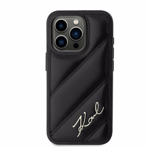 Karl Lagerfeld Diagonal Quilted Script Suojakuori iPhone 15 Pro Max:lle - musta