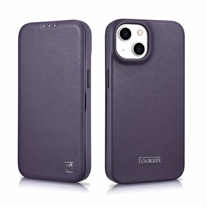 iCarer CE Premium Nahka Folio Case iPhone 14 Plus Magneettinen Flip Nahka Folio Case MagSafe Tumman violetti (WMI14220715-DP)