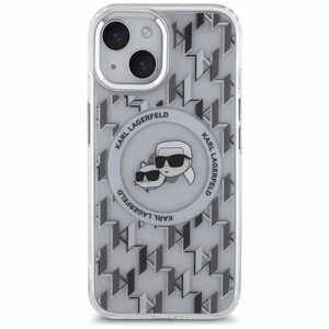 Karl Lagerfeld IML Monogram Karl & Choupette Head MagSafe Suojakuori iPhone 15:lle - Läpinäkyvä