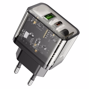 Puhelinlaturi Hoco USB A + USB C QC3.0 PD 3A 20W N34 läpinäkyvä