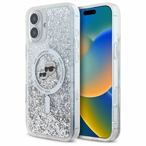 Karl Lagerfeld Suojakuori iPhone 16 6.1 KLHMP16SLGKCSGH Läpinäkyvä Kova Liquid Glitter Karl ja Choupette Head MagSafe
