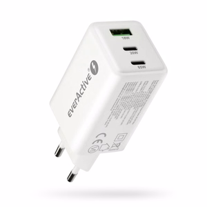 GaN laturi 1 x USB, 2 x USB-C Quick Charge 4+ 65W valkoinen