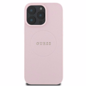 Guess MagSafe Grained Gold Ring Suojakuori iPhone 15 Pro Max:lle - Vaaleanpunainen