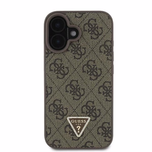 Guess Leather Metal Logo Strass Crossbody Suojakuori iPhone 16:lle - ruskea