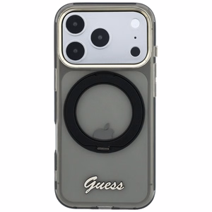 Guess IML Ring Stand 360 Script Metal Logo MagSafe suojakuori mallille iPhone 17 Pro / 18 Pro – musta