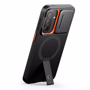 Tech-Protect Kevlar Aura MagSafe -suojakuori Samsung Galaxy A57 -mallille, musta ja oranssi