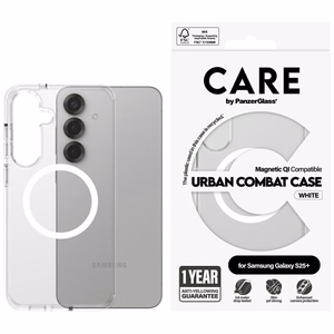 CARE by PanzerGlass Flagship Urban Combat White QI-kotelo Samsung Galaxy S25+ - läpinäkyvä