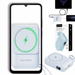 Krüger&Matz magneettinen langaton varavirtalähde kaapelilla, 10000 mAh, sininen