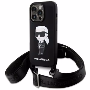 Karl Lagerfeld KLHCP15XSCBSKNK iPhone 15 Pro Max 6.7 kovakuori musta/musta Crossbody Silikoninen Ikonik