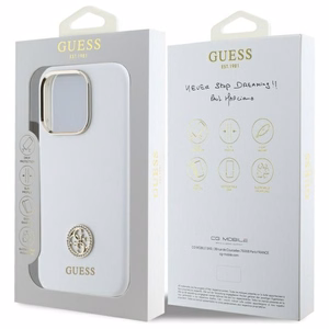 Guess Silikoninen Logo Strass 4G Suojakuori iPhone 16 Pro:lle - Valkoinen