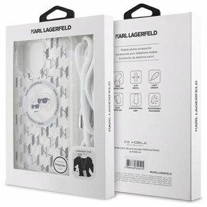 Karl Lagerfeld IML Crossbody Monogram Karl & Choupette Head MagSafe Suojakuori iPhone 16 Pro:lle - läpinäkyvä