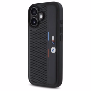 BMW M Perforated Tricolor Detail Line Suojakuori iPhone 16:lle - musta
