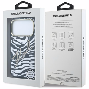 Karl Lagerfeld IML Signature Zebra Glitter MagSafe suojakuori mallille iPhone 17 Pro / 18 Pro – kullanvärinen
