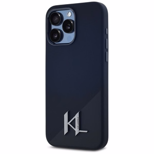 Karl Lagerfeld suojakuori iPhone 15 Pro Max:lle MagSafe-tuella KLHMP15XSCMKMPCK (Silicone Initial Metal Logo) - musta