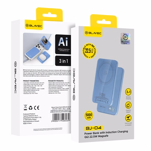 Blavec BJ-04 5000 mAh erittäin ohut magneettinen MagSafe-varavirtalähde, 7,8 mm, USB-C, 22,5 W, 3-in-1 (PBBJ04-MC5LB) (väri: vaaleansininen; lasipinta)
