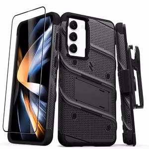 ZIZO BOLT Series armoured-case set for Samsung Galaxy S23+, with 9H screen protector, built-in kickstand and belt-clip holster, black