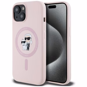Karl Lagerfeld Silikoninen Karl&Choupette MagSafe iPhone 15 Plus:lle Suojakuori - Vaaleanpunainen