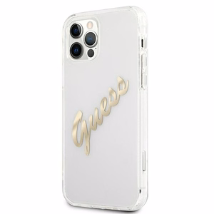 Guess GUHCP12MKTRSVGO iPhone 12/12 Pro 6.1" läpinäkyvä kovakotelo Vintage Script Kultaa