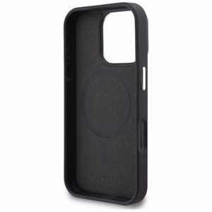 Karl Lagerfeld nimikirjain ja metallilogo MagSafe suojakuori iPhone 16 Pro - musta