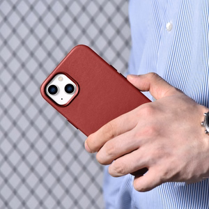 iCarer Case Leather case cover made of natural leather for iPhone 14 Plus red (compatible with MagSafe)