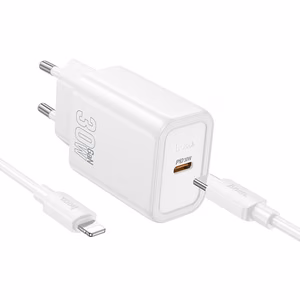 Laturi Hoco N62 30W GaN USB-C + USB-C–Lightning-kaapeli 1,0 m valkoinen