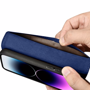 iCarer Lompakko Kotelo 2in1 Cover iPhone 14 Pro Nahka Flip Case Anti-RFID sininen (WMI14220726-BU)