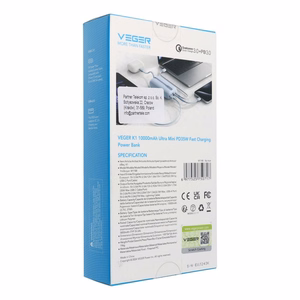 Ulkoinen akku Veger K1 (W1188) PD QC3.0 35W 10000 mAh sisäänrakennetuilla USB-C-kaapeleilla / Lightning sininen