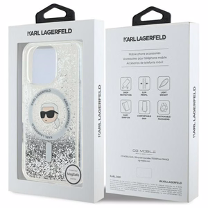 Karl Lagerfeld Suojakuori iPhone 16 Pro 6.3 KLHMP16LLGKISGH Läpinäkyvä Kova Liquid Glitter Karl Head MagSafe