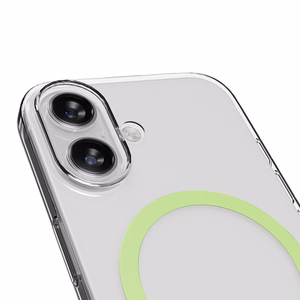 Puro Lite Mag TPU+PC suojakuori MagSafe-yhteensopiva iPhone 17:lle - läpinäkyvä vihreällä renkaalla
