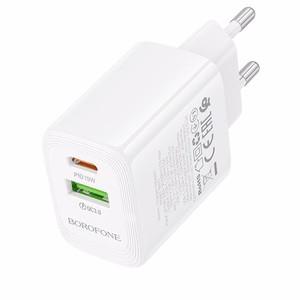 Borofone Wall charger BN27 Fuente - USB + Type C - QC 3.0 PD 20W white