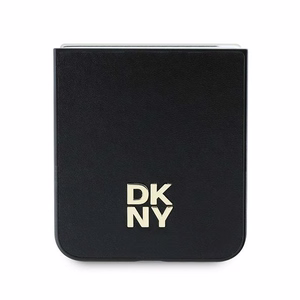 DKNY Nahkainen Metal Stack Logo Suojakuori Samsung Galaxy Z Flip 6:lle - Musta
