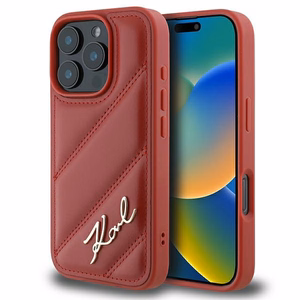 Karl Lagerfeld Quilted Signature Suojakuori iPhone 16 Pro:lle - Punainen