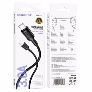 Borofone kaapeli BX111 Feliz (m) - USB - Type C - 3A 1 metri musta