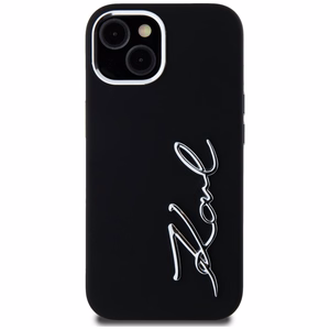 Karl Lagerfeld Silikoninen Metal Script Logo iPhone 15 Suojakuori - Musta