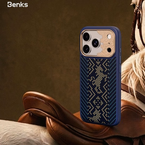 Sininen Benks Magnetic Armor Pro Knight kevlar- ja metallikehyksinen suojakuori (C.K.FL.AP.GD.BC73) malleihin iPhone 18 Pro Max / iPhone 17 Pro Max Camera Control -painikkeella