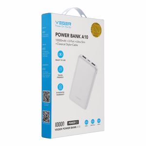 Veger A10 (W1065) -varavirtalähde 2A 10000 mAh, valkoinen