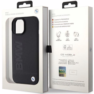 BMW Suojakuori iPhone 15 Plus 6,7:lle BMHMP15MSLLBK musta HC Magsafe Nahkainen Hot Stamp