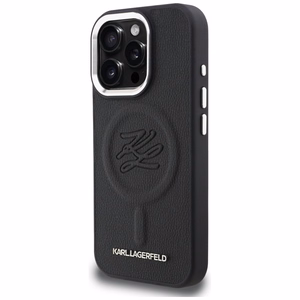 Karl Lagerfeld nimikirjain ja metallilogo MagSafe suojakuori iPhone 16 Pro - musta